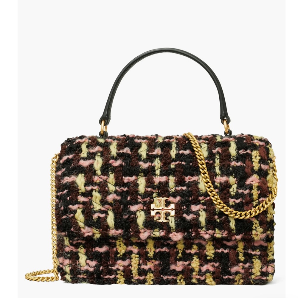 Tory Burch Mini Kira Tweed Wool Blend Top Handle Wallet on a Chain- Multicolor